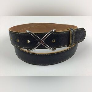 W Kleinberg X buckle pebbled leather belt black size 36 made in USA